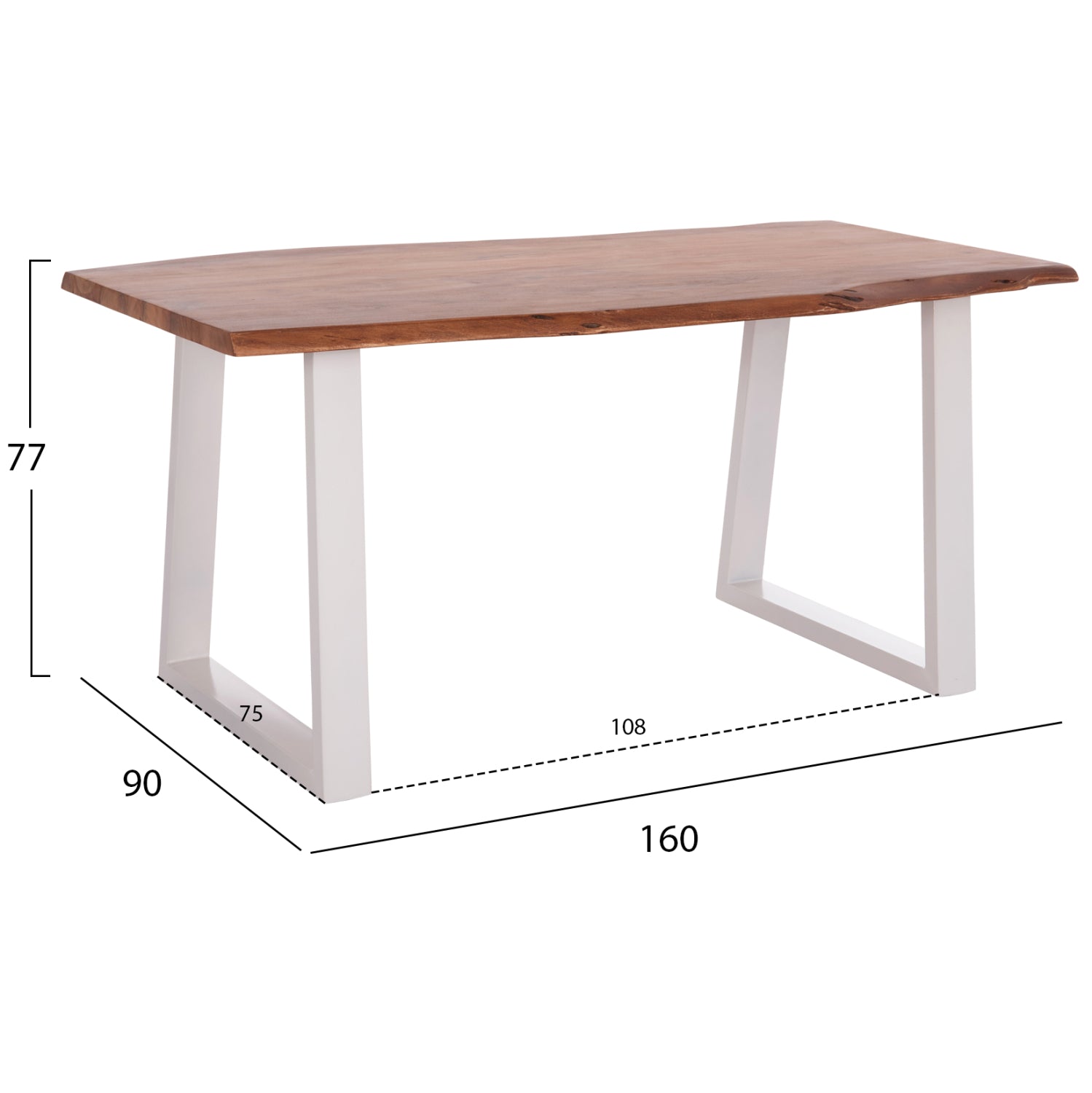 DINING TABLE MONTANA HM8336.12 ACACIA WOOD-4cm TOP THICKNESS--WHITE LEGS 160x90x77Hcm.