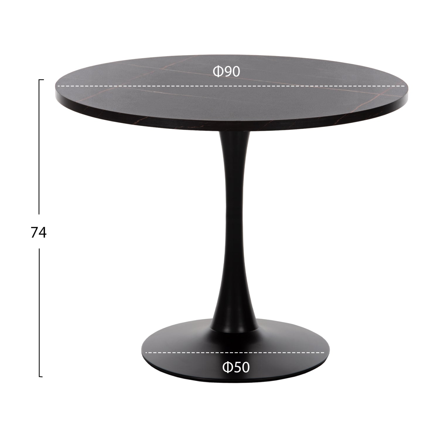 ROUND DINING TABLE ROLLO HM9421.12 MELAMINE IN BLACK MARBLE METAL LEG Φ90x74Hcm.