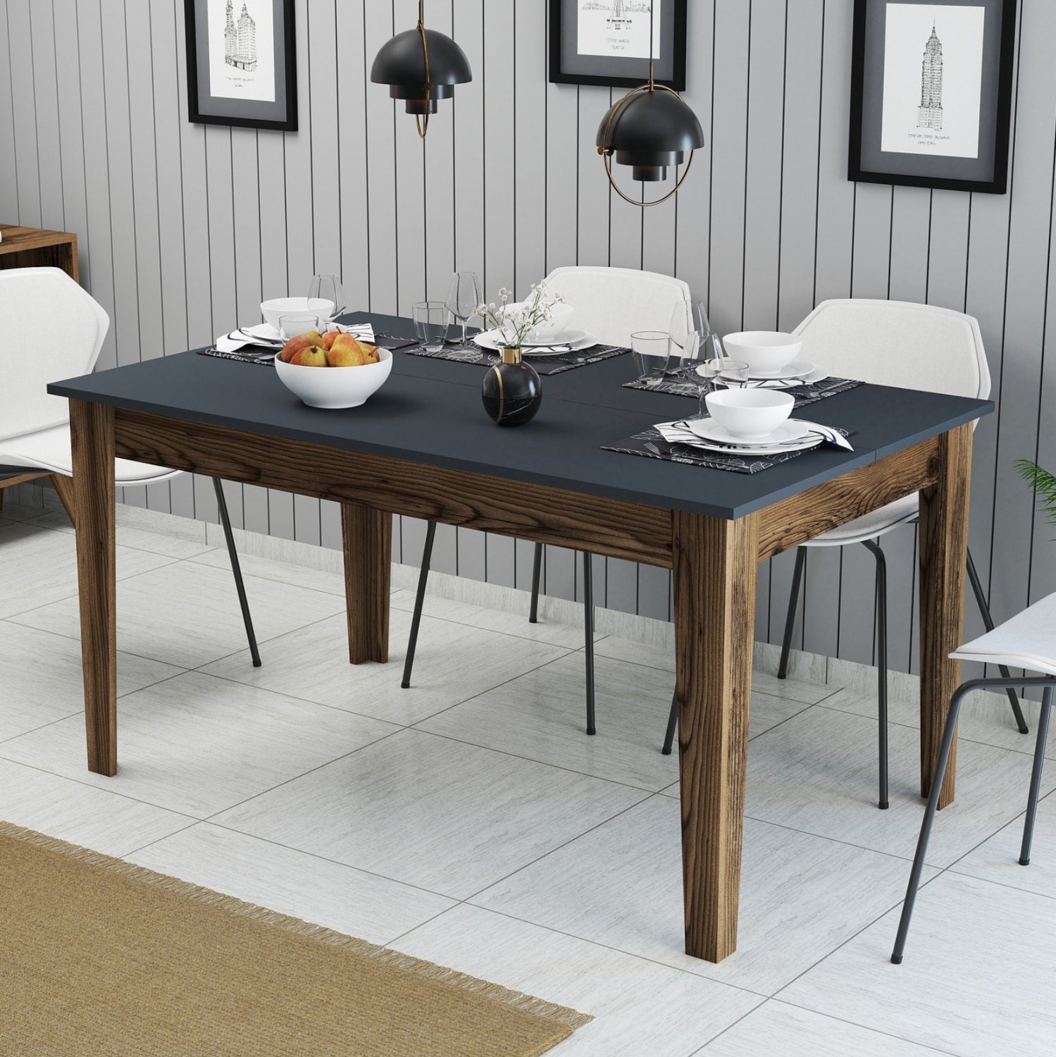 DINING TABLE STANDARD HM9507.01 MELAMINE WALNUT-ANTHRACITE WITH STORAGE SPACE 145x88x75Hcm.