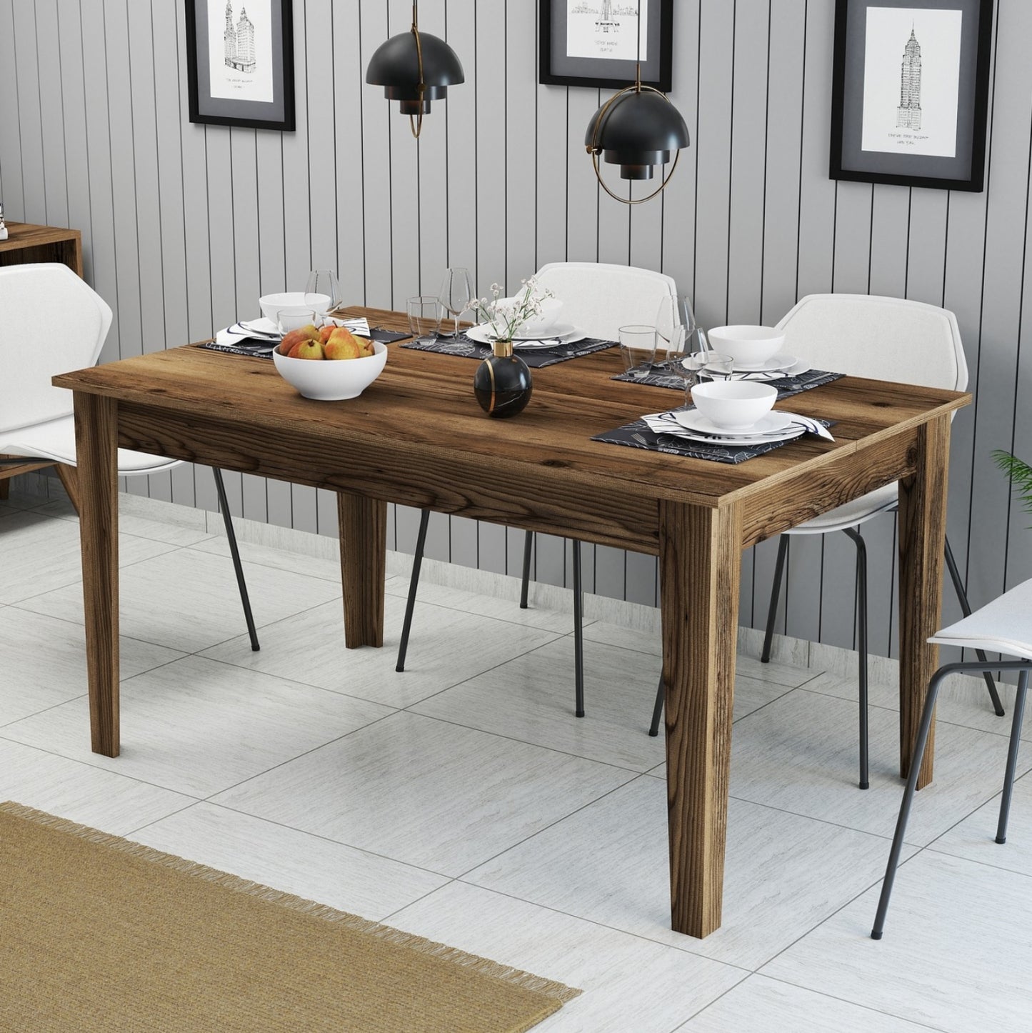 DINING TABLE STANDARD HM9507.04 MELAMINE WALNUT WITH STORAGE SPACE 145x88x75Hcm.