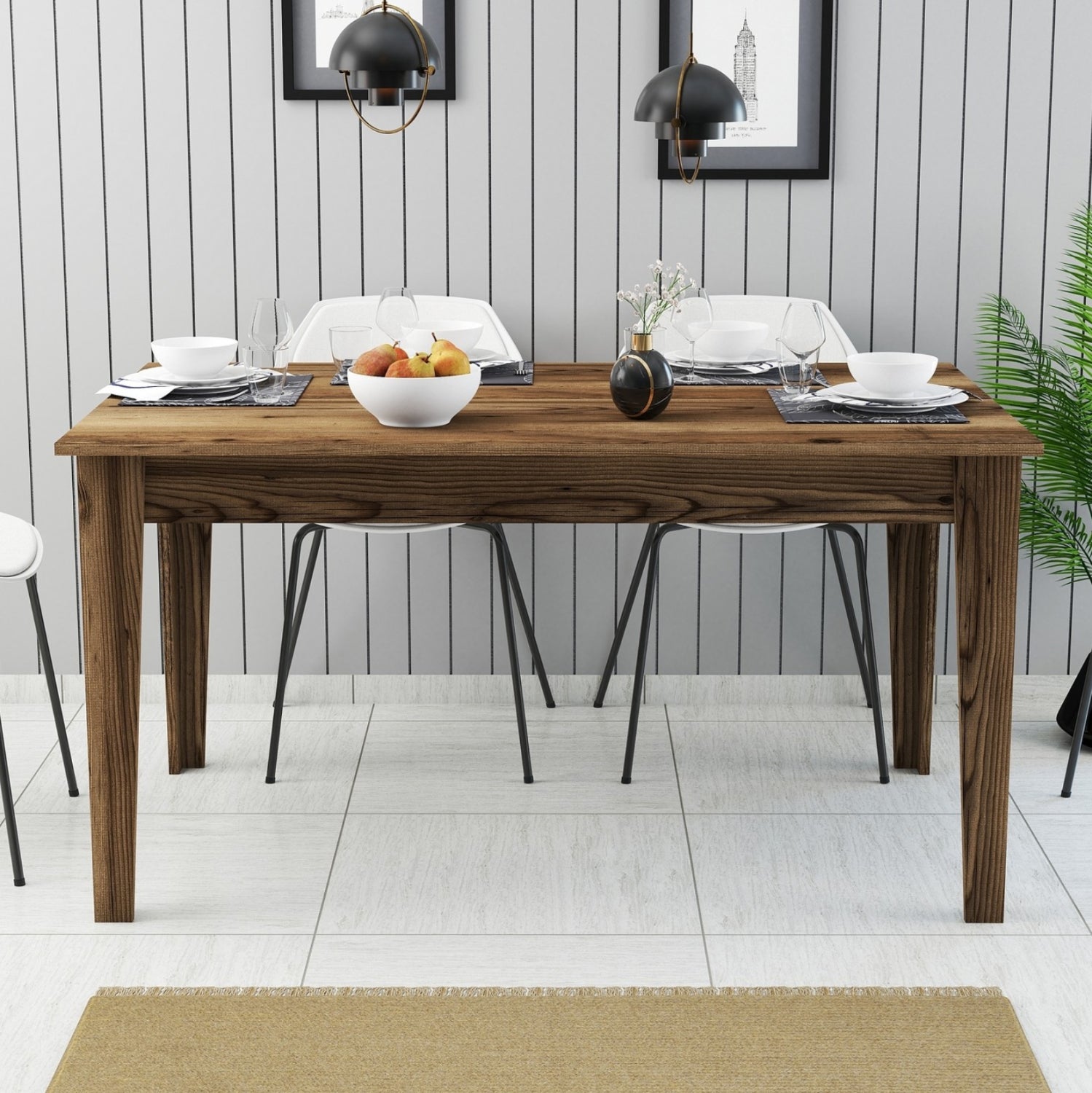 DINING TABLE STANDARD HM9507.04 MELAMINE WALNUT WITH STORAGE SPACE 145x88x75Hcm.