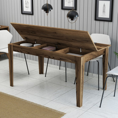 DINING TABLE STANDARD HM9507.04 MELAMINE WALNUT WITH STORAGE SPACE 145x88x75Hcm.