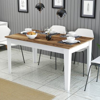 DINING TABLE STANDARD HM9507.07 MELAMINE WHITE-WALNUT WITH STORAGE SPACE 145x88x75Hcm.