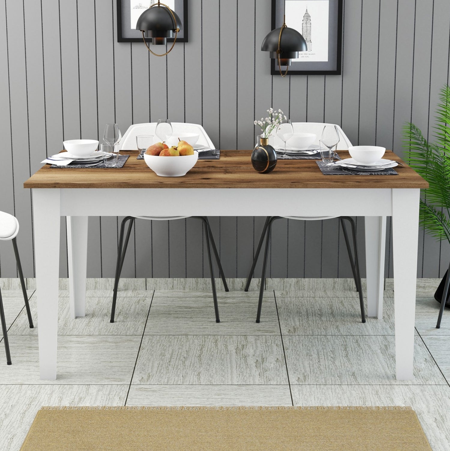 DINING TABLE STANDARD HM9507.07 MELAMINE WHITE-WALNUT WITH STORAGE SPACE 145x88x75Hcm.