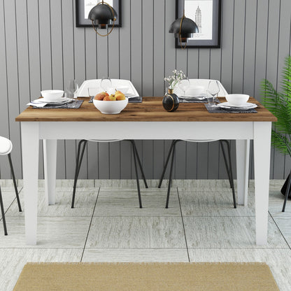 DINING TABLE STANDARD HM9507.07 MELAMINE WHITE-WALNUT WITH STORAGE SPACE 145x88x75Hcm.