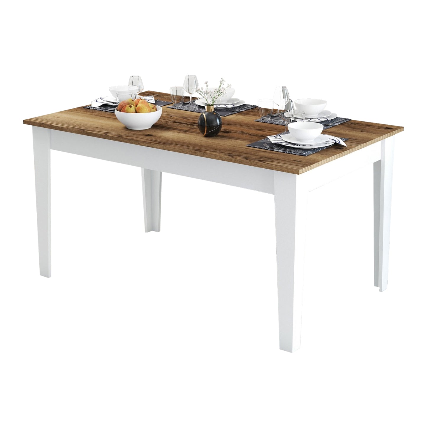 DINING TABLE STANDARD HM9507.07 MELAMINE WHITE-WALNUT WITH STORAGE SPACE 145x88x75Hcm.