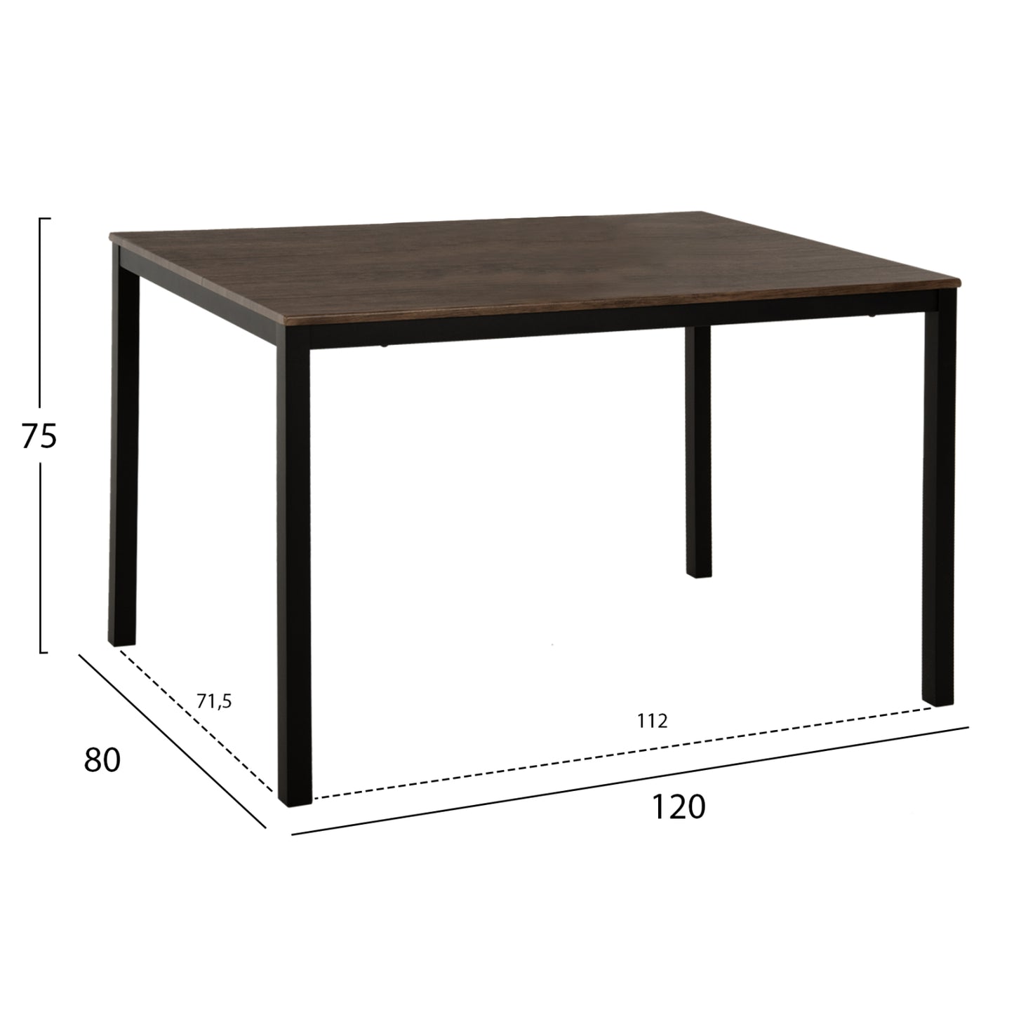 DINING TABLE GOOSE HM9532 WALNUT MDF-BLACK METAL LEGS 120X80Χ75Hcm.