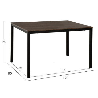 DINING TABLE GOOSE HM9532 WALNUT MDF-BLACK METAL LEGS 120X80Χ75Hcm.