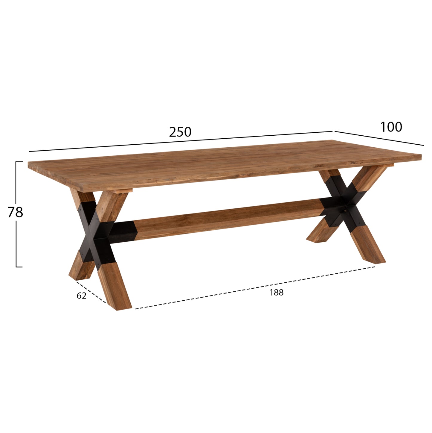 DINING TABLE KATTE HM9557 SOLID RECYCLED TEAK WOOD-LEGS WITH METAL 250x100x78Hcm.