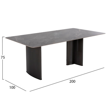 DINING TABLE HEFF HM9766.01 CERAMIC 12mmTOP IN BLACK MARBLE-MDF FRAME-FBLACK METAL LEGS 200x100x76Hcm.