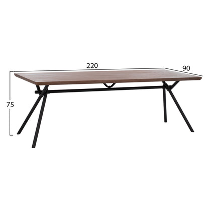 DINING TABLE MANDY HM9303.02 MDF TOP WITH WALNUT WOOD VENEER METAL LEGS 220x90x75H