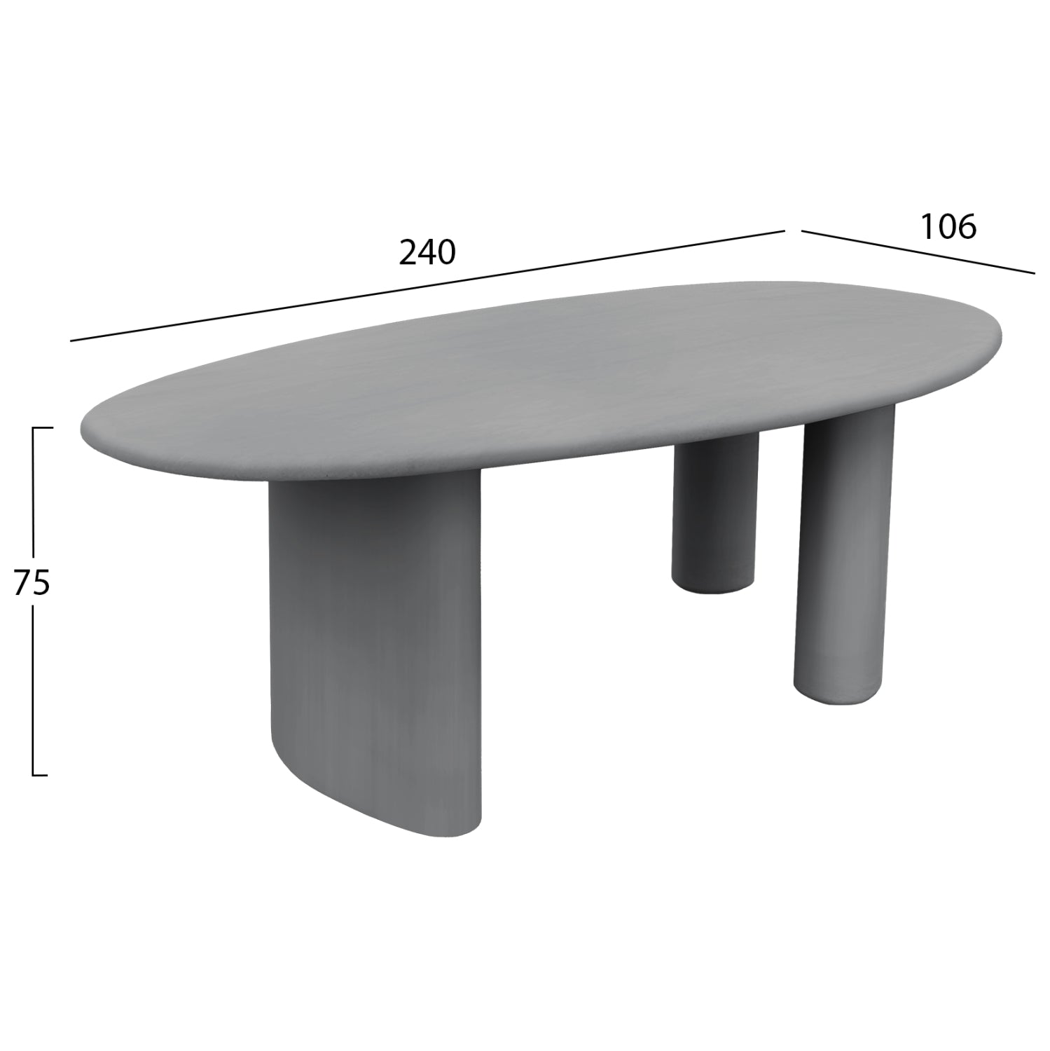 DINING TABLE OVAL VOLPE HM6599.01 FIBER CEMENT IN GREY 240x100x75Hcm