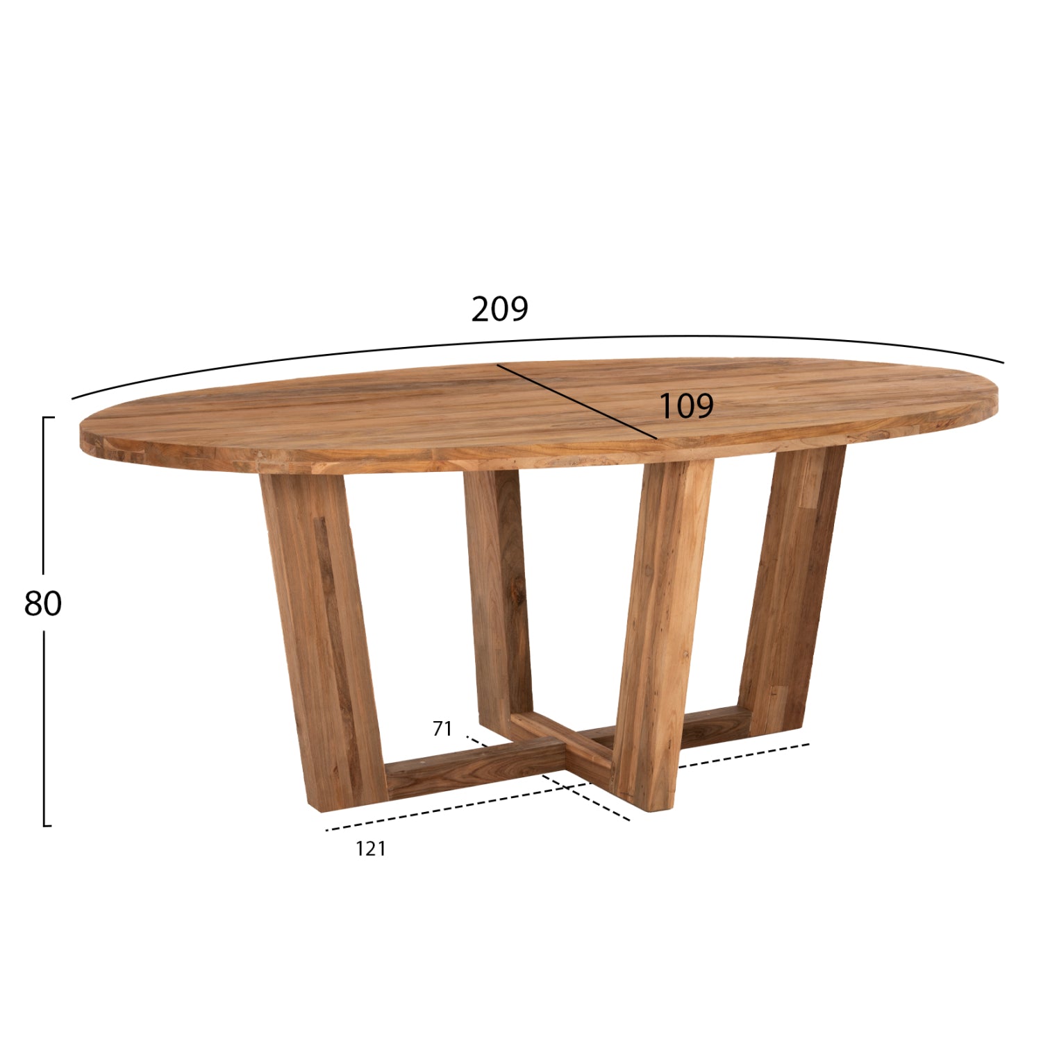 DINING TABLE IN OVAL SHAPE HM9558 RECYCLED TEAK WOOD 209x109x80Hcm.