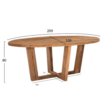 DINING TABLE IN OVAL SHAPE HM9558 RECYCLED TEAK WOOD 209x109x80Hcm.