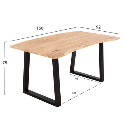 DINING TABLE SOFIA SLIM HM8500.21 SOLID ACACIA WITH BLACK METAL LEGS 160X92X78Hcm
