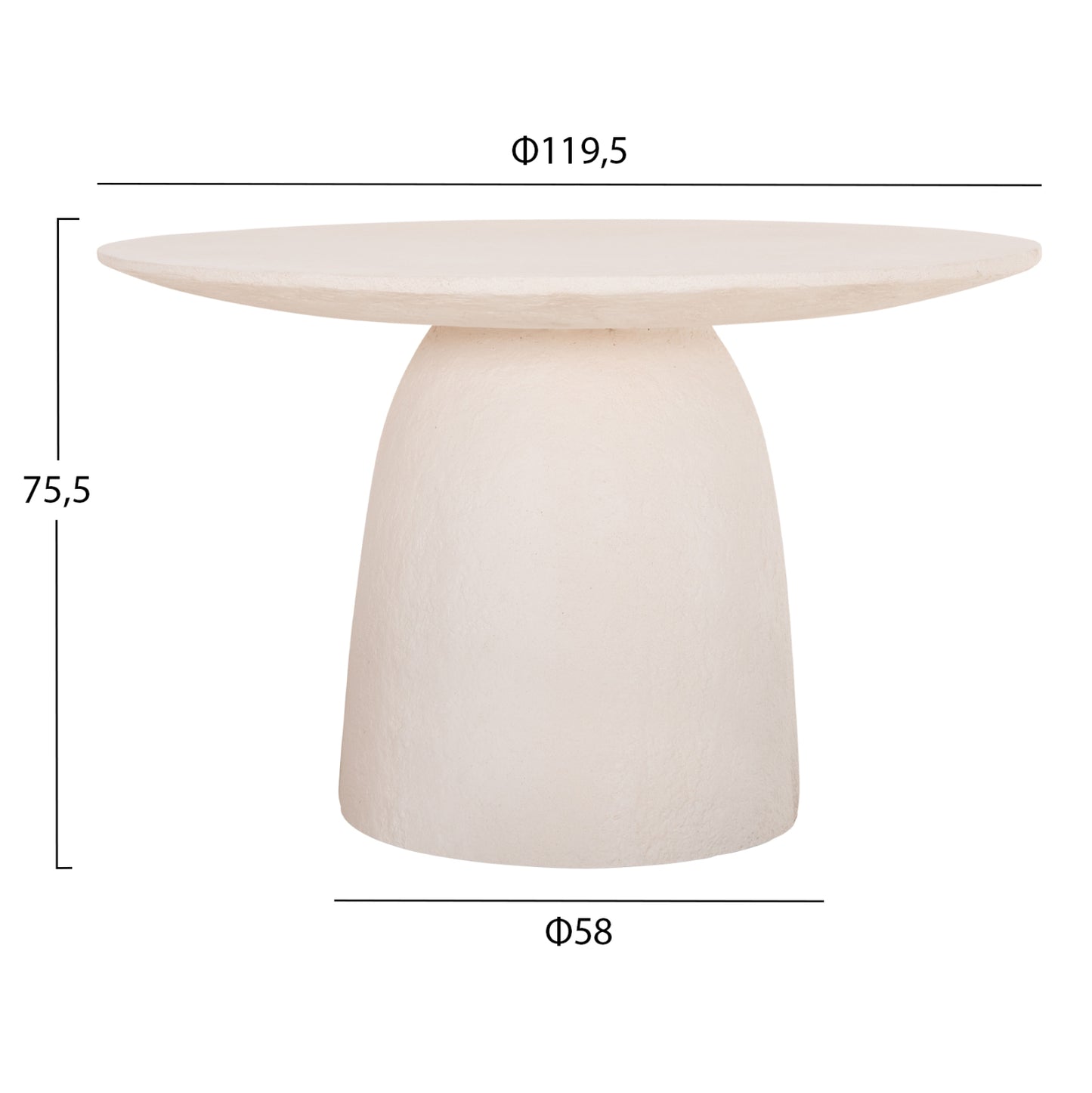 DINING TABLE ROUND SEPPO HM18154.02 FIBER CEMENT IN WHITE--Φ119,5x75,5Hcm.