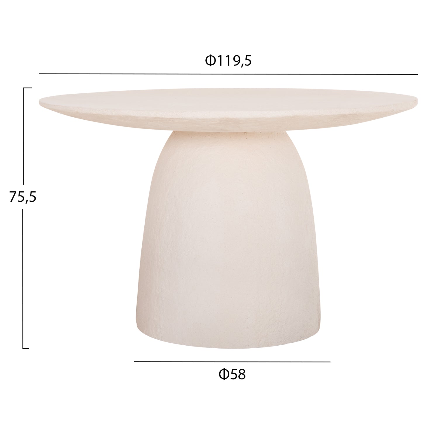 DINING TABLE ROUND SEPPO HM18154.02 FIBER CEMENT IN WHITE--Φ119,5x75,5Hcm.