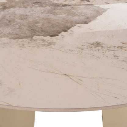 DINING TABLE ROUND SEDAR HM18326 CERAMIC TOP--CREAM WHITE METAL LEGS Φ120x78Hcm.