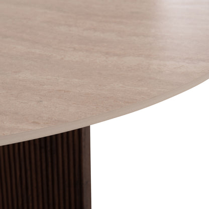 DINING TABLE ROUND SKY HM18331 CERAMIC TOP IN TRAVERTINE STONE LOOK Φ120x76Hcm.