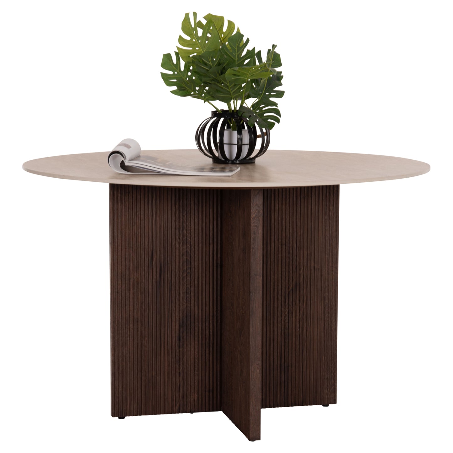 DINING TABLE ROUND SKY HM18331 CERAMIC TOP IN TRAVERTINE STONE LOOK Φ120x76Hcm.
