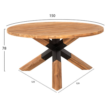 DINING TABLE ROUND KATTE HM9559 RECYCLED TEAK WOOD-LEGS WITH METAL Φ150x78Hcm.