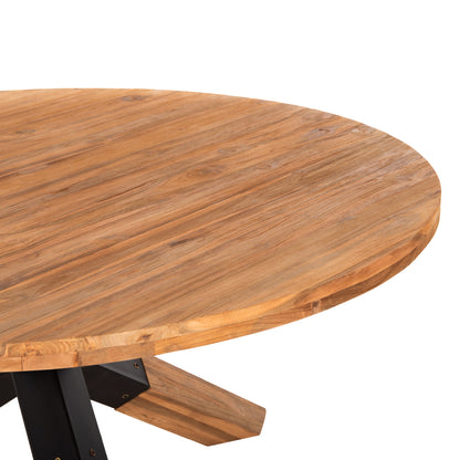 DINING TABLE ROUND KATTE HM9559 RECYCLED TEAK WOOD-LEGS WITH METAL Φ150x78Hcm.
