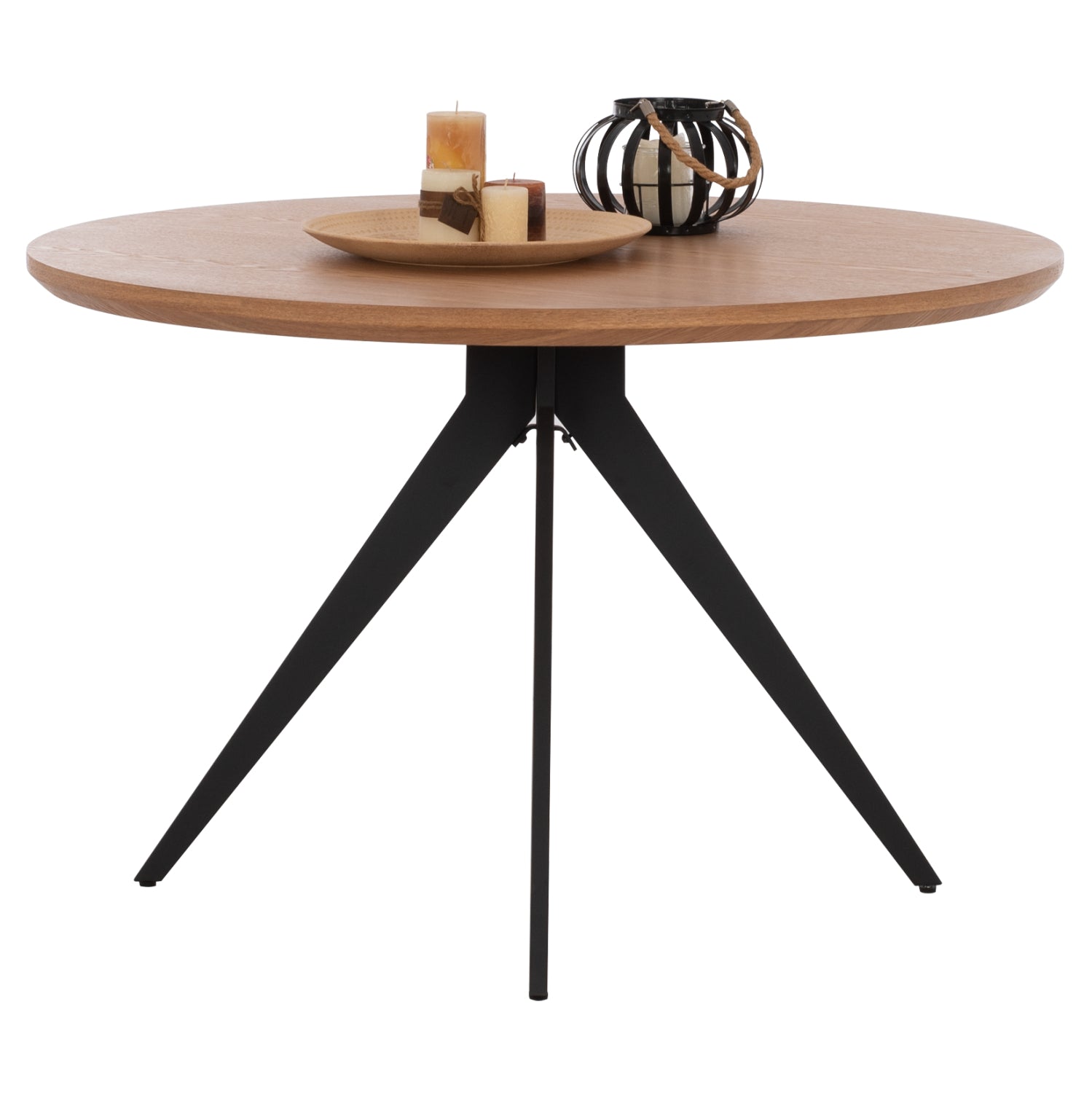 DINING TABLE ROUND MDF TOP WITH OAK WOOD VENEER RUSTIC STYLE Φ120x75H HM9307.01