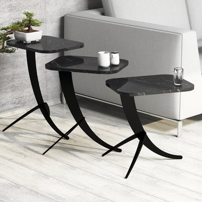 SIDE TABLES 3PCS HM9508.02 MELAMINE BLACK MARBLE LOOK-BLACK METAL LEGS 35x45x60Hcm.