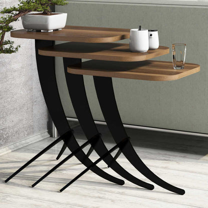 SIDE TABLES 3PCS HM9508.03 MELAMINE IN WALNUT-BLACK METAL LEGS 35x45x60Hcm.