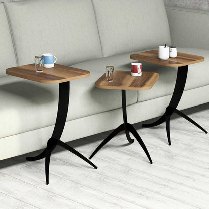 SIDE TABLES 3PCS HM9508.03 MELAMINE IN WALNUT-BLACK METAL LEGS 35x45x60Hcm.