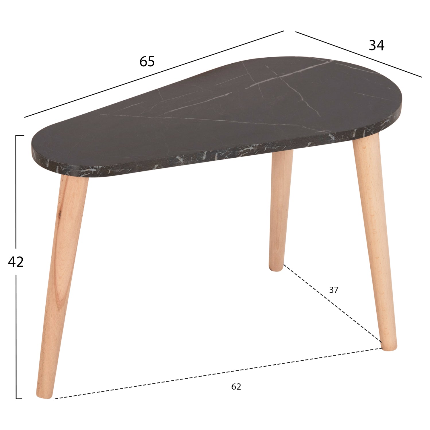 COFFEE TABLES 2PCS APRILIA HM18179.02 MELAMINE IN NATURAL & BLACK MARBLE-WOODEN LEGS IN NATURAL 95x47x47Hcm
