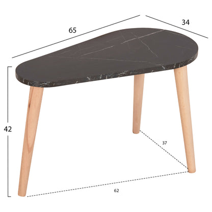 COFFEE TABLES 2PCS APRILIA HM18179.02 MELAMINE IN NATURAL & BLACK MARBLE-WOODEN LEGS IN NATURAL 95x47x47Hcm