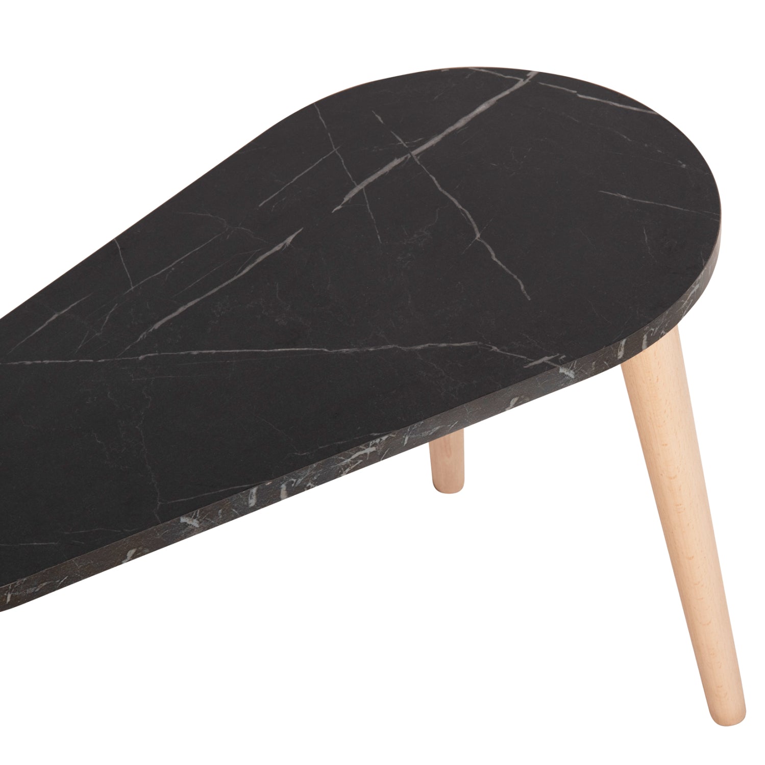 COFFEE TABLES 2PCS APRILIA HM18179.02 MELAMINE IN NATURAL & BLACK MARBLE-WOODEN LEGS IN NATURAL 95x47x47Hcm