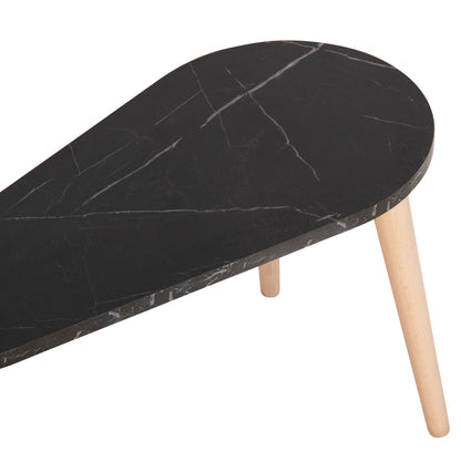 COFFEE TABLES 2PCS APRILIA HM18179.02 MELAMINE IN NATURAL & BLACK MARBLE-WOODEN LEGS IN NATURAL 95x47x47Hcm