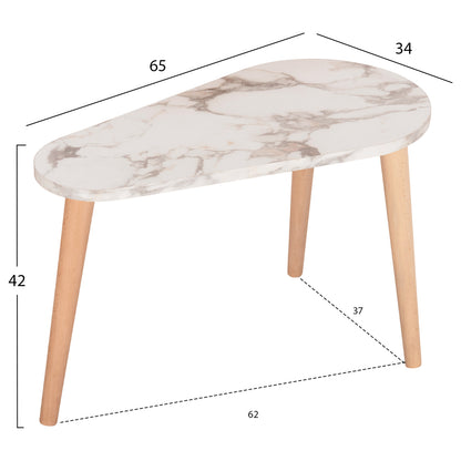 COFFEE TABLES 2PCS APRILIA HM18179.03 MELAMINE IN NATURAL & WHITE MARBLE-WOODEN LEGS IN NATURAL 94x47x47,5Hcm