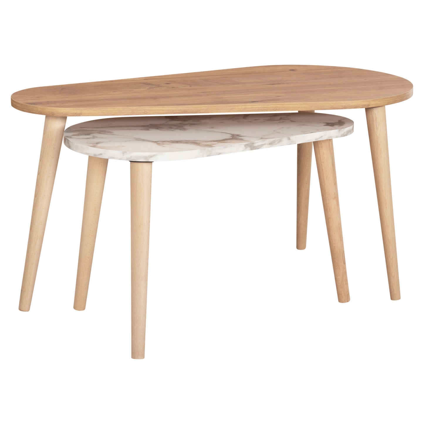 COFFEE TABLES 2PCS APRILIA HM18179.03 MELAMINE IN NATURAL & WHITE MARBLE-WOODEN LEGS IN NATURAL 94x47x47,5Hcm