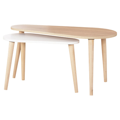 COFFEE TABLES 2PCS APRILIA HM18179.04 MELAMINE IN SONAMA & WHITE-WOODEN LEGS IN NATURAL 94x47x47Hcm