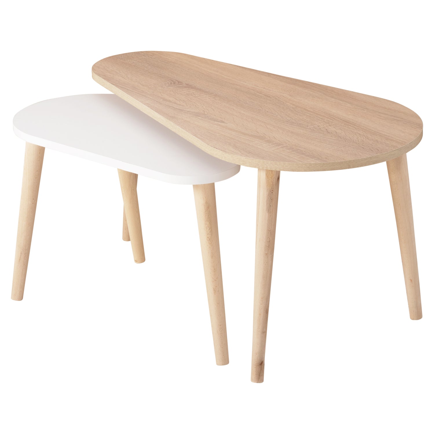COFFEE TABLES 2PCS APRILIA HM18179.04 MELAMINE IN SONAMA & WHITE-WOODEN LEGS IN NATURAL 94x47x47Hcm