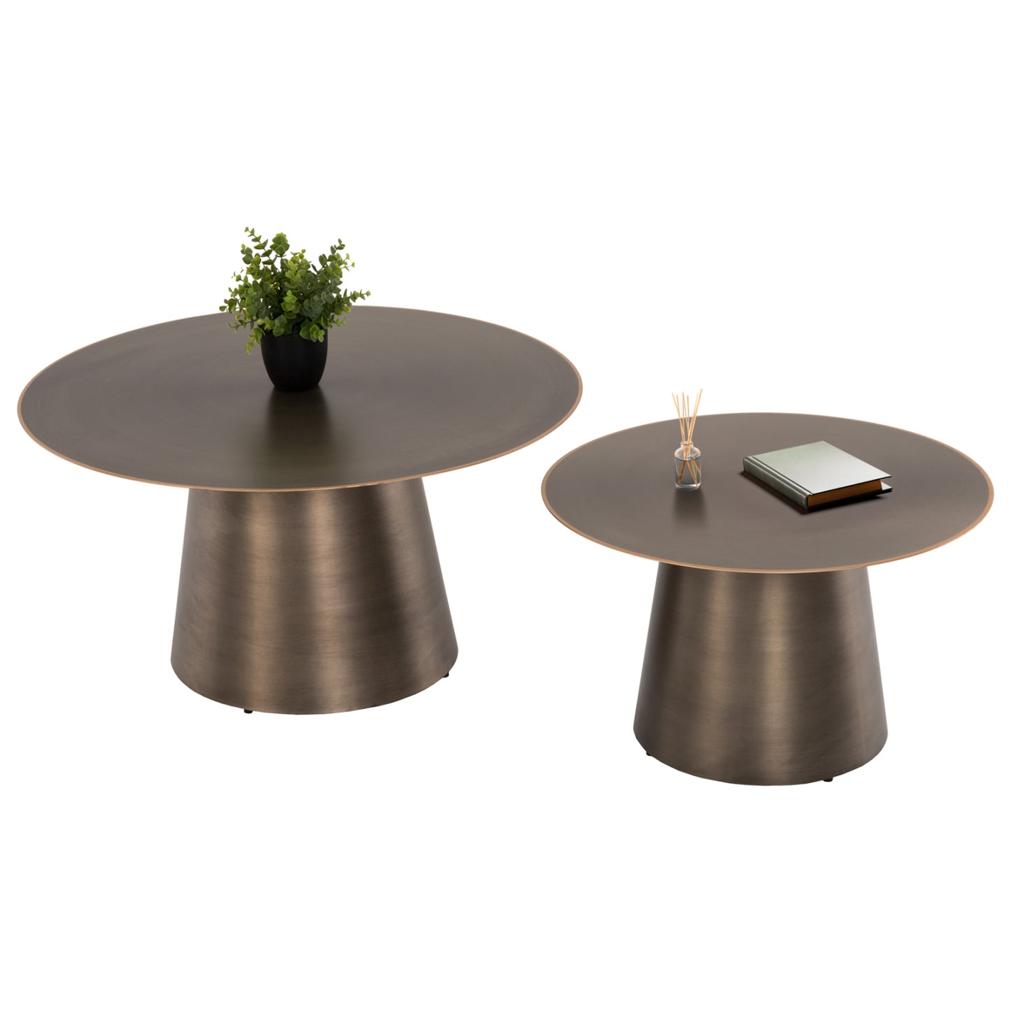 COFFEE TABLES 2PCS NICKELY HM9667 METAL IN NICKEL ANTIQUE Φ80x41H & Φ60x36H cm.