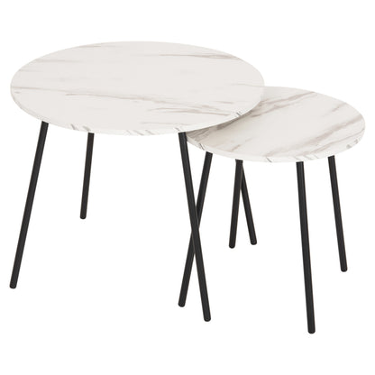 COFFEE TABLES 2PCS ROUND CUPPER HM9878.12 MELAMINE IN WHITE MARBLE-BLACK METAL Φ55x45Hcm.