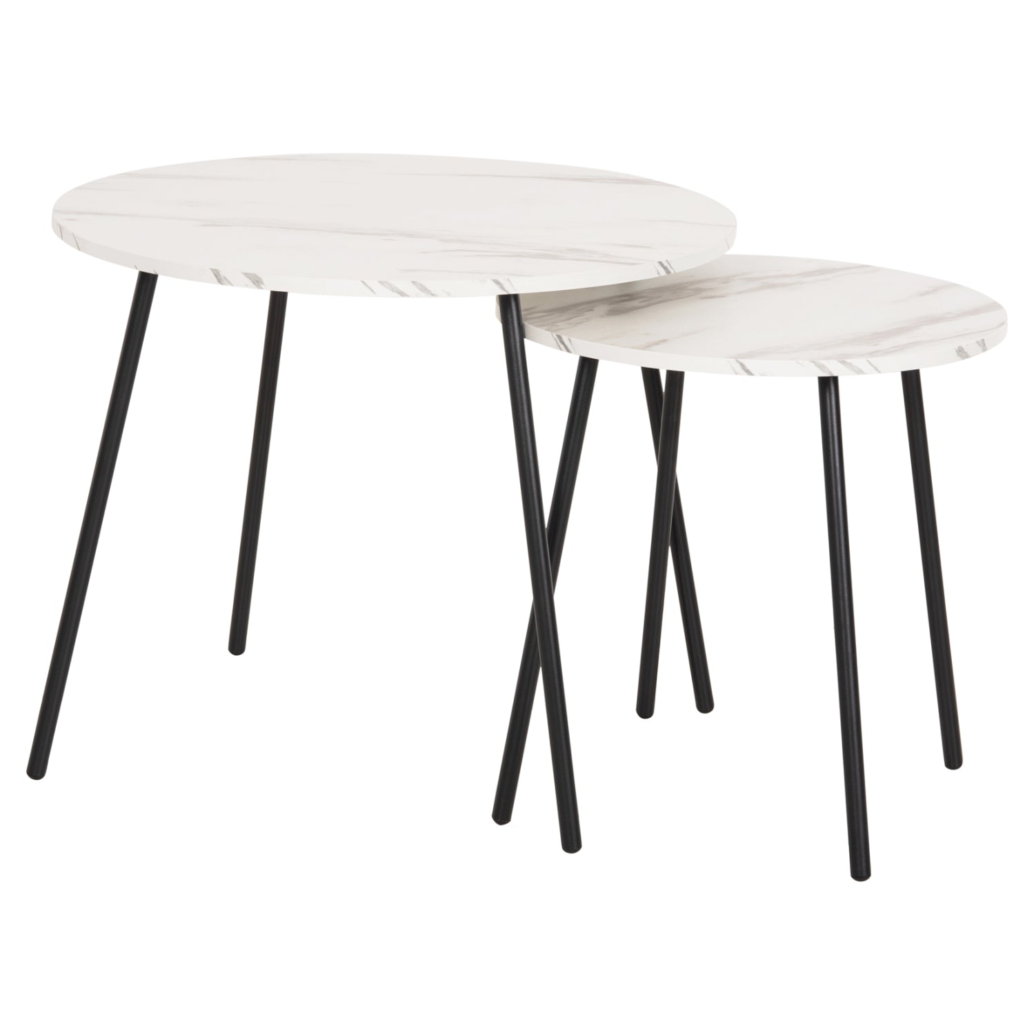 COFFEE TABLES 2PCS ROUND CUPPER HM9878.12 MELAMINE IN WHITE MARBLE-BLACK METAL Φ55x45Hcm.