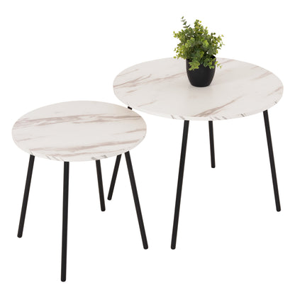 COFFEE TABLES 2PCS ROUND CUPPER HM9878.12 MELAMINE IN WHITE MARBLE-BLACK METAL Φ55x45Hcm.