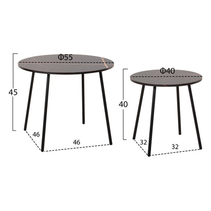 COFFEE TABLES 2PCS ROUND CUPPER HM9878.13 MELAMINE IN BLACK MARBLE-BLACK METAL Φ55x45Hcm.