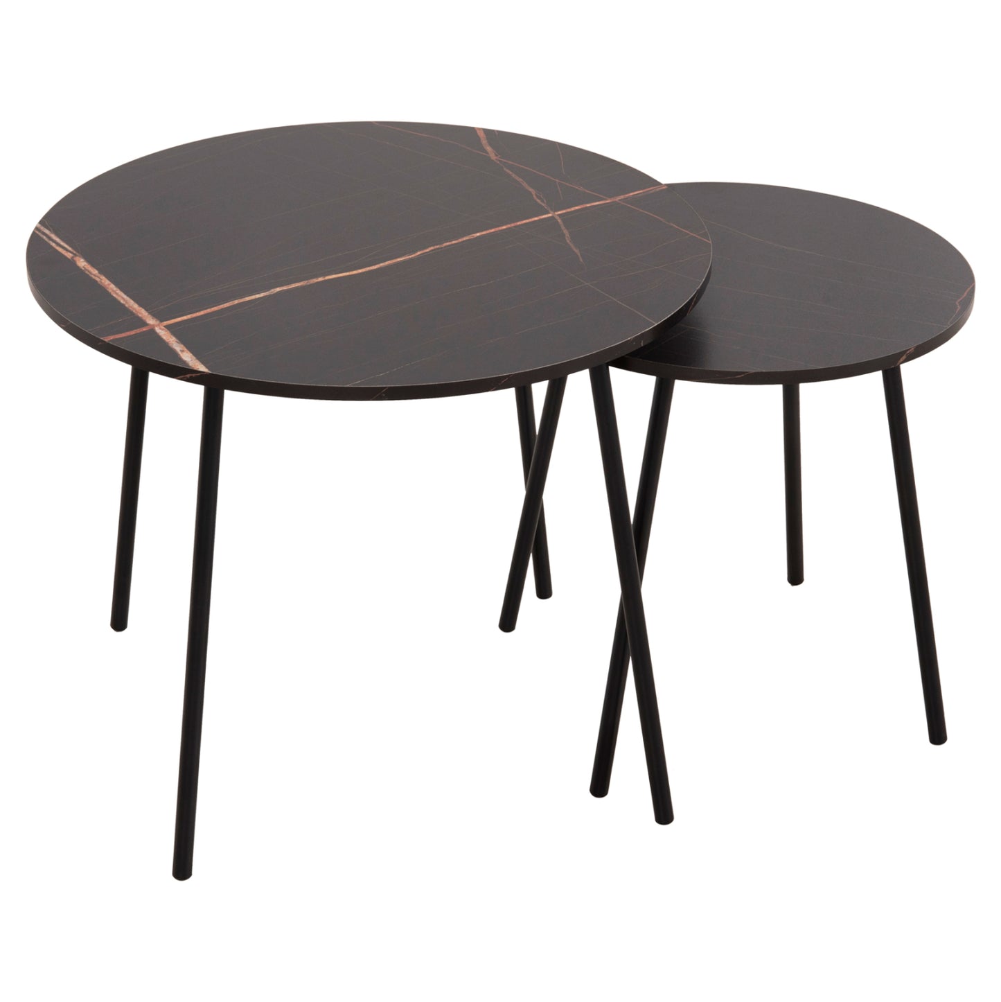 COFFEE TABLES 2PCS ROUND CUPPER HM9878.13 MELAMINE IN BLACK MARBLE-BLACK METAL Φ55x45Hcm.