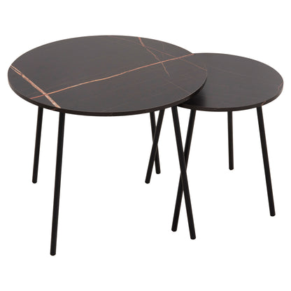 COFFEE TABLES 2PCS ROUND CUPPER HM9878.13 MELAMINE IN BLACK MARBLE-BLACK METAL Φ55x45Hcm.