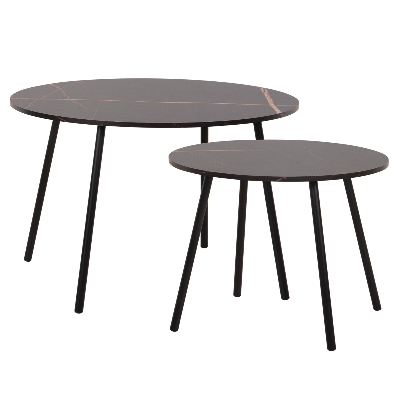 COFFEE TABLES 2PCS ROUND CUPPER HM9878.13 MELAMINE IN BLACK MARBLE-BLACK METAL Φ55x45Hcm.