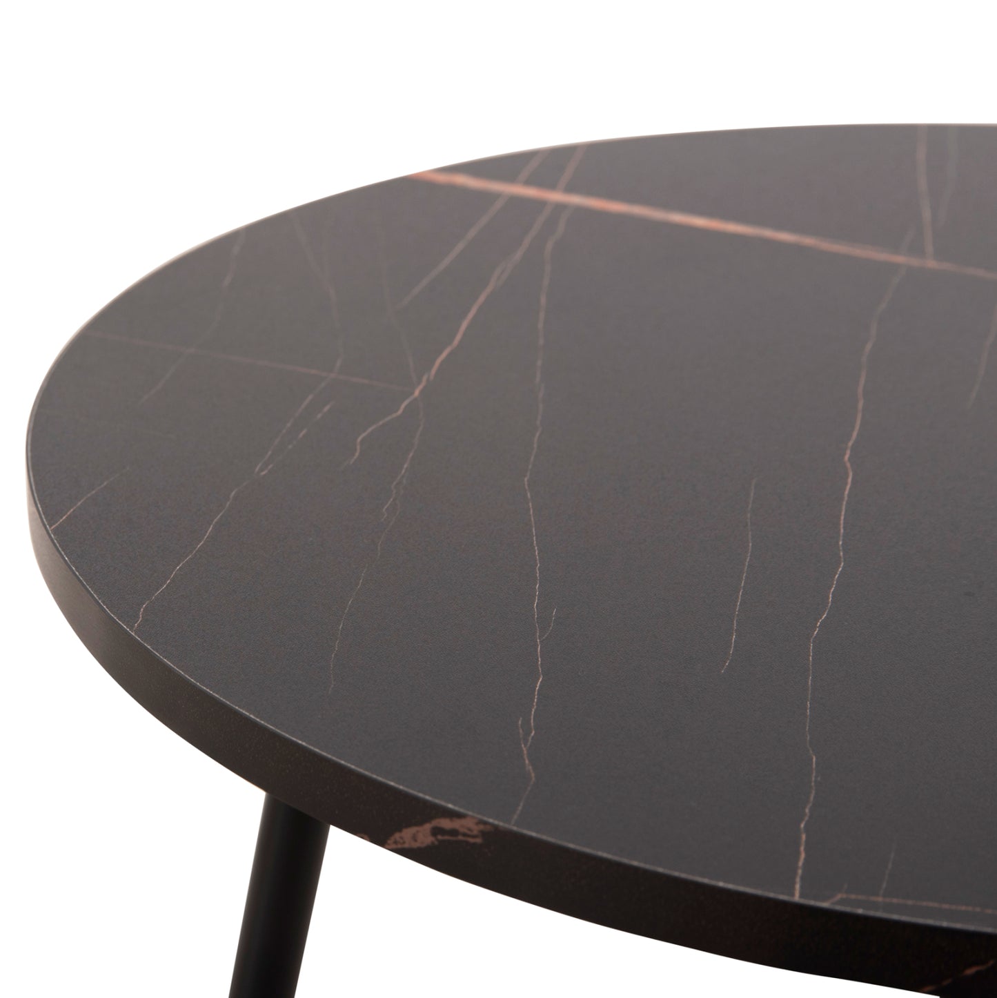 COFFEE TABLES 2PCS ROUND CUPPER HM9878.13 MELAMINE IN BLACK MARBLE-BLACK METAL Φ55x45Hcm.