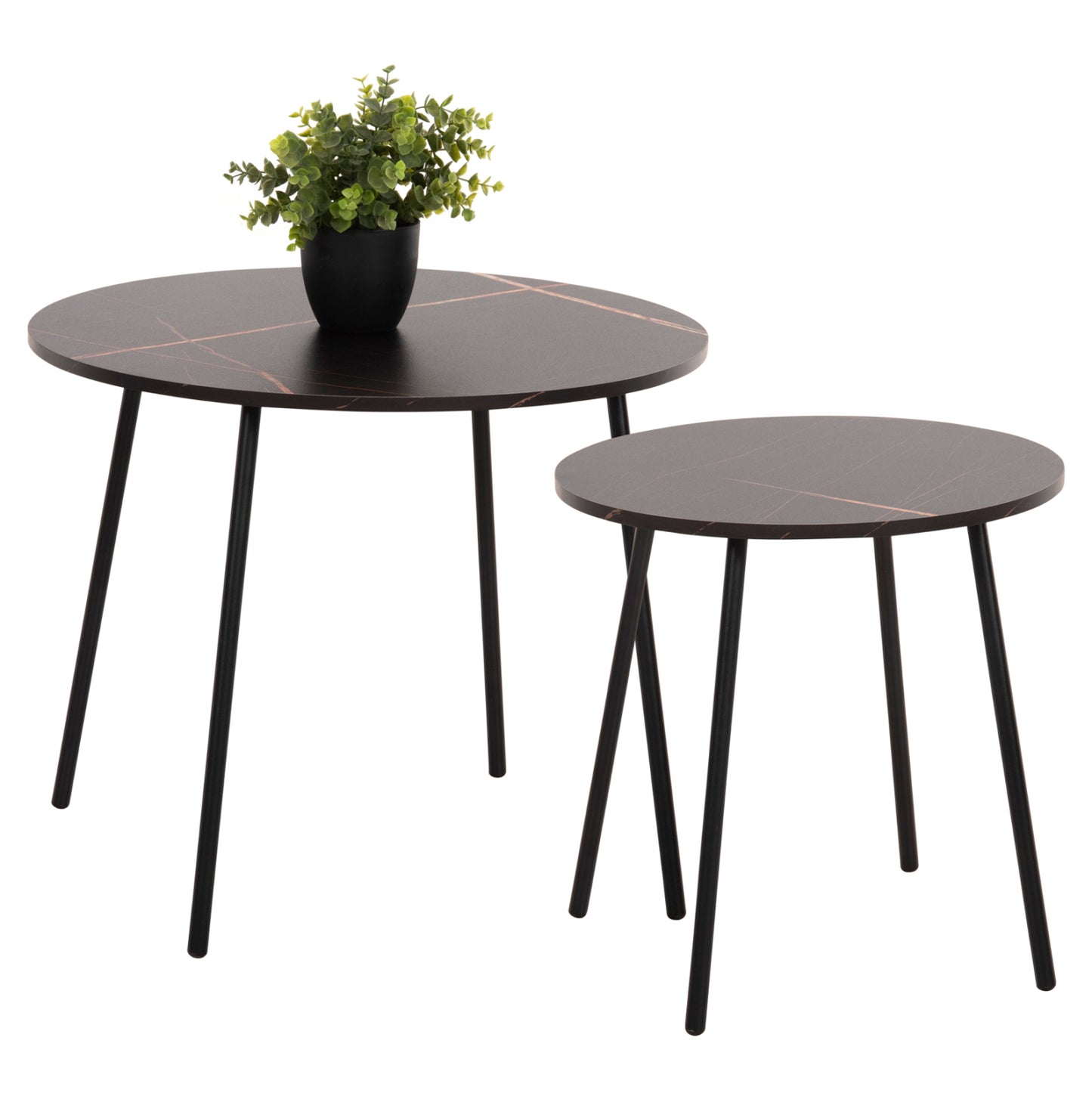 COFFEE TABLES 2PCS ROUND CUPPER HM9878.13 MELAMINE IN BLACK MARBLE-BLACK METAL Φ55x45Hcm.