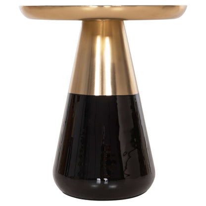 COFFEE TABLES 2PCS OLUF HM9922 ENAMELED METAL-GLOSSY BLACK-MAT GOLD Φ50 & Φ41 cm.