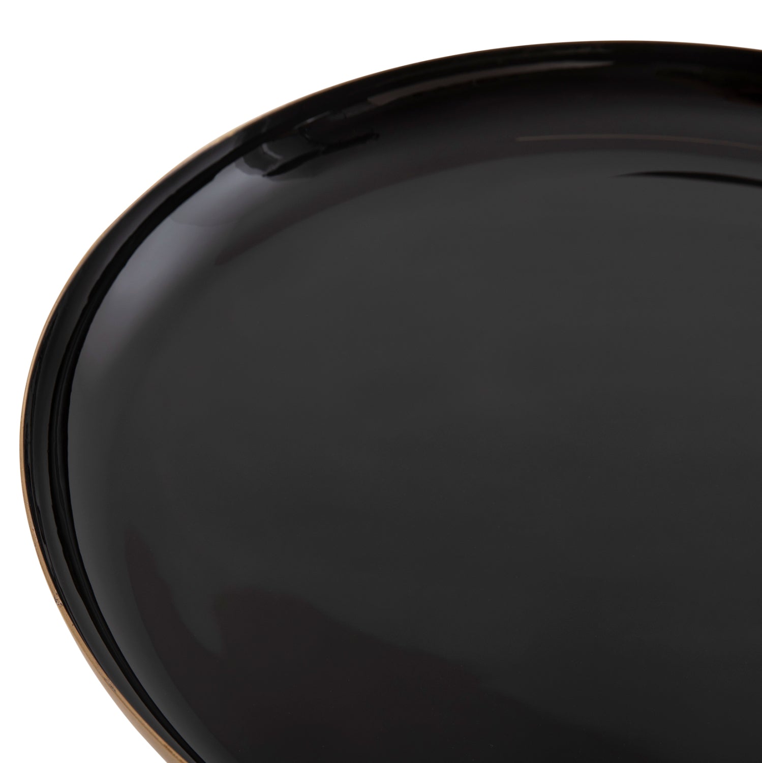 COFFEE TABLES 2PCS OLUF HM9922 ENAMELED METAL-GLOSSY BLACK-MAT GOLD Φ50 & Φ41 cm.